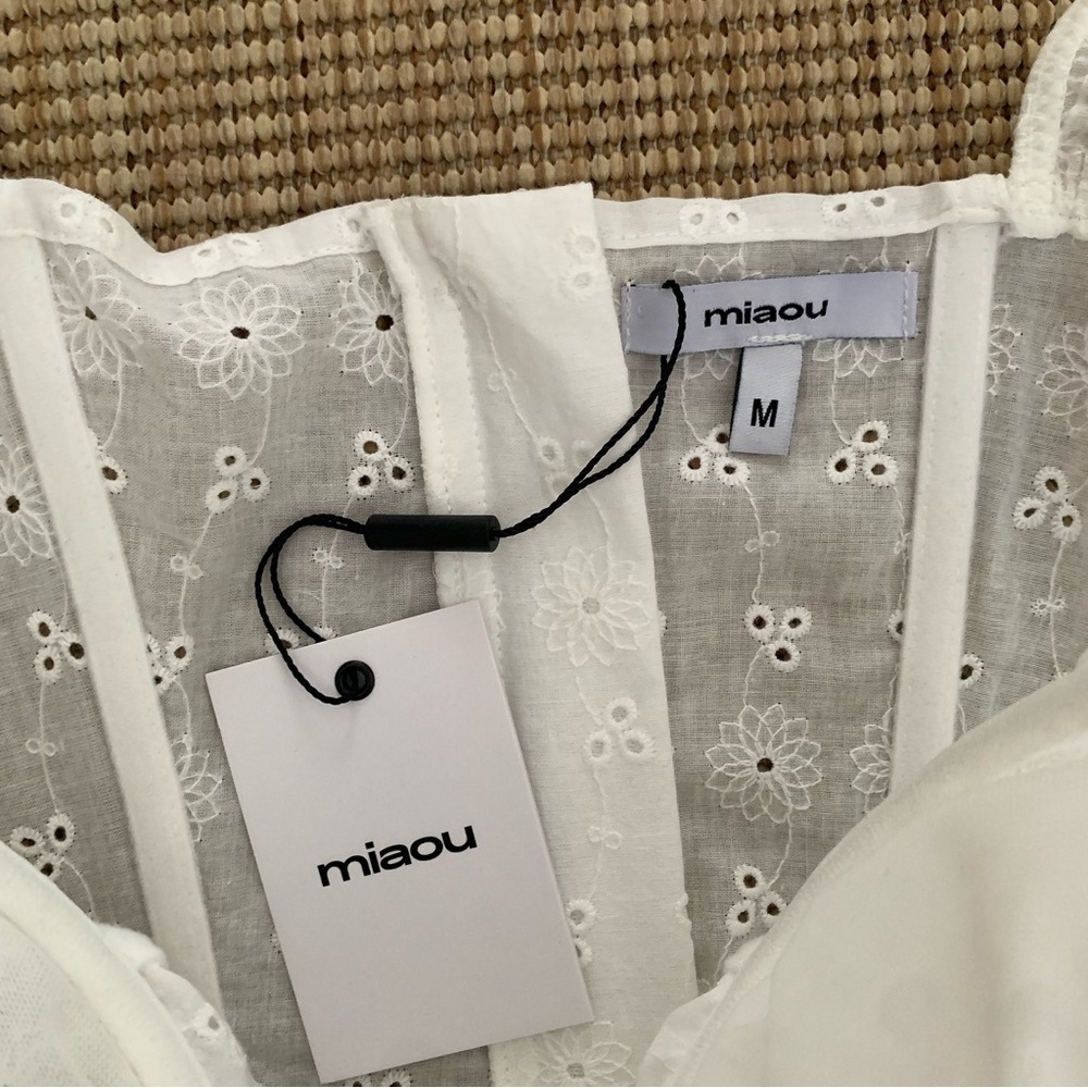 NWT Miaou Deville Cotton Eyelet Sheer Lace Tie Bustier Corset Top Cottage White - Picture 8 of 12